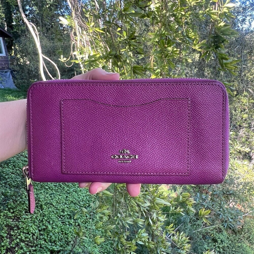 COACH Long Zip-Around Wallet Purple/Pink Crossgrain Leather w Silver Hardware